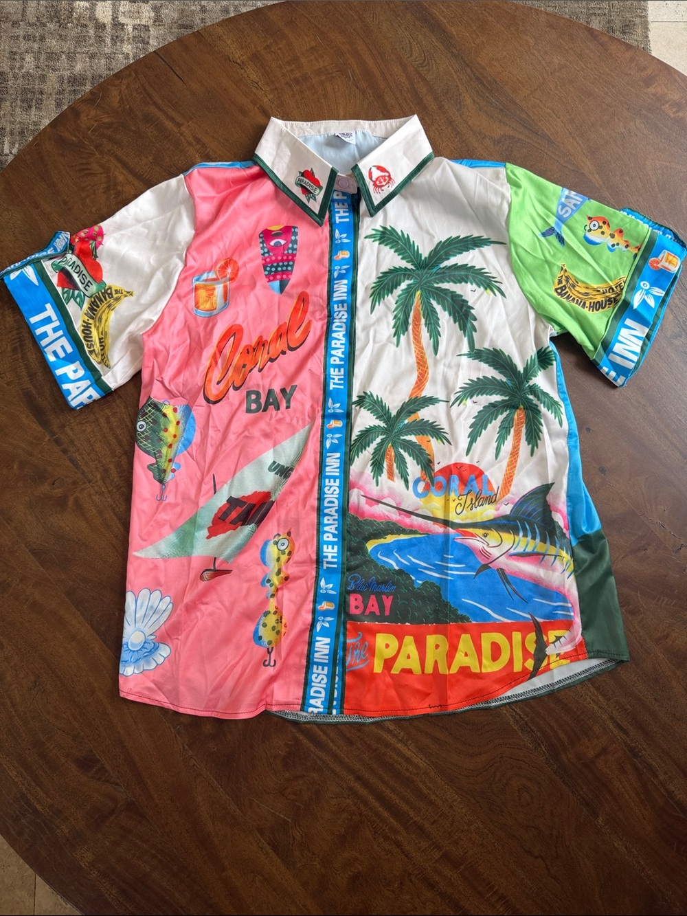 Likemychoice Unisex Tropical Colorblock Button-Up Short Sleeve Shirt Wz M